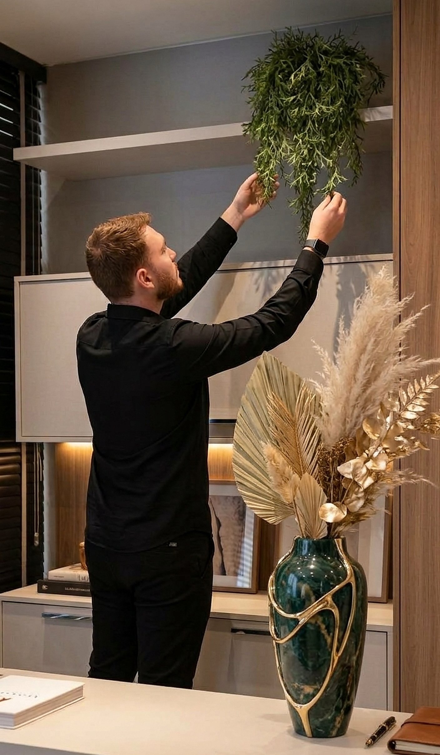 Léo Cavalet finalizando a decoração de um ambiente